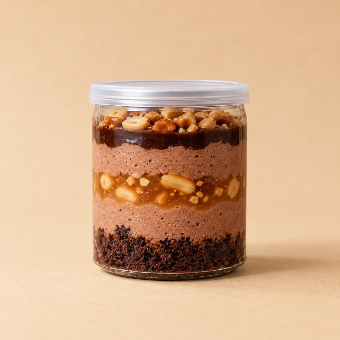 Chocolate Peanut Delight Vegan in a mini catering jar